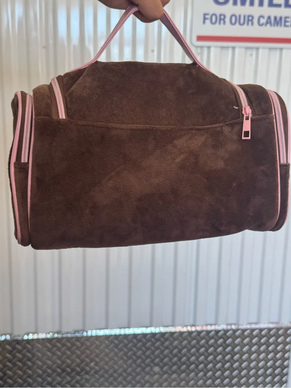 Juicy Couture Brown and Pink Velour Cosmetic Case